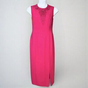 Vintage Pat Argenti Embellished Long Dress Size 12 Sleeveless Fuchsia Pink Maxi